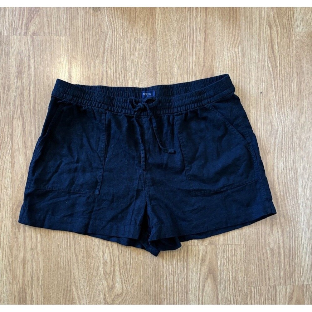 J Crew Black Pull On Linen Blend Shorts Size Medium
